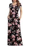 VIISHOW Women's Short Sleeve Floral Dress Loose Plain Maxi Dresses Casual Long Dresses with Pockets(Floral Rose Black XX-Large)