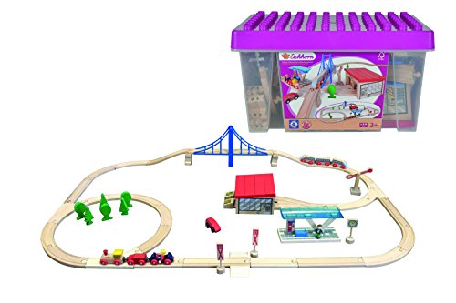 Eichhorn Large Wooden Train Set (58 Piece), Brown