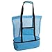 Beach Mesh Handbag, Stylish Lightweight Mesh Beach Bag Double Zippered Removable Cooler for Picnic Camping Travel with Extra Pocket (Blue)