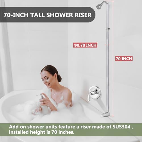 Kit de conversión de bañera a ducha con barra vertical y cabezal de ducha, cromo pulido | Barra vertical de acero inoxidable SUS304 de 70 pulgadas, cabezal giratorio 360°, grifo diverter para bañera, montaje en pared miniatura 4
