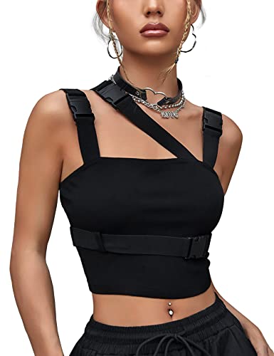 CYCLAMEN Women's Buckle Tank Tops Sleeveless Tube Crop Cami