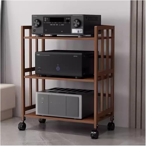 Meuble stéréo à 3 niveaux, grande capacité de rangement pour matériel audio-vidéo, étagères réglables et roues universelles pour bureau, maison, salon