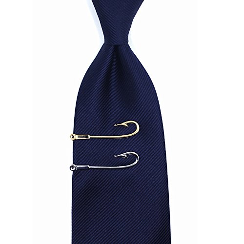 ZUNON Fishing Hooks Tie Clips Bar Tacks Mens Silver Golden Tone Leisure Fishermen Sportsmen Fathers Dad Husband Activities4