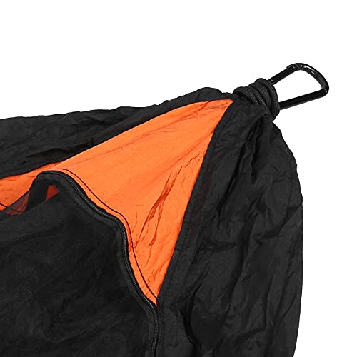 SALUTUY Nylon-Fallschirm-Hängematte, Nylongewebe, Camping-Hängematte für Outdoor, Camping, für Reisen, Hinterhof, Terrasse, Wandern (schwarz + orange) – Bild 6