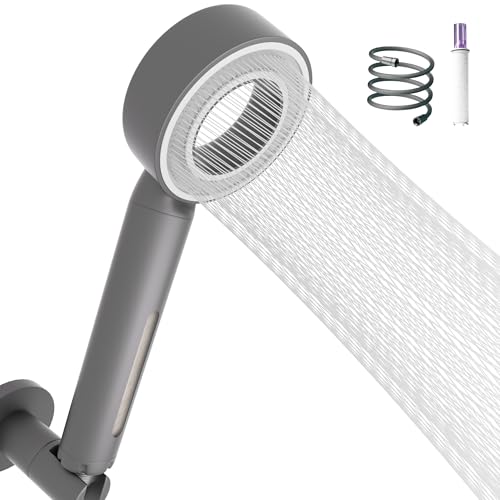 Regadera de mano de alta presión, filtro lavanda reemplazable, eliminación de vitamina C y cloro, eficiente en agua, antióxido ABS, certificada CEC y DOE, experiencia spa para la piel (gris plateado) miniatura 1