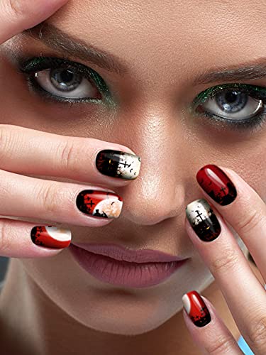 EBANKU 12 Blatt Halloween Nagelsticker, Full Wraps Nagellack Aufkleber, Nagelkunst Sticker, Selbstklebende Nagelfolie, Nail Art Aufkleber Mode DIY Dekoration Nagelsticker – Bild 6