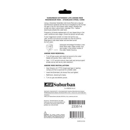 SUBURBAN MFG Magnesium Anode Rod for Water Heaters, Extends ...