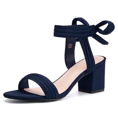Image of Coutgo Womens Open Toe Ankle Tie Back Low Block Chunky Heels Sandals Party Dress Pumps Shoes