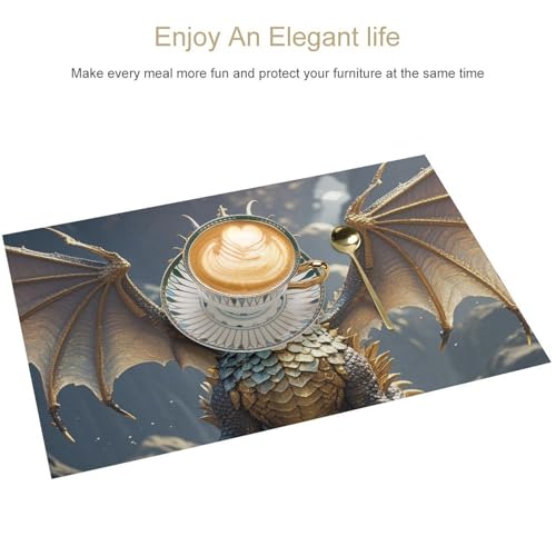 Set de table dragon doré chic en PVC résistant et antidérapant pour réception