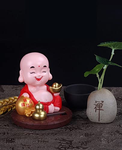 Image of AUGEN Small Buddhist Monk Solar Ornaments, Automatic Nodding Lucky Meaning Light Energy Sensing Eco Friendly Solar Buddhist Monk Statue Decoration for Home Car Dashboard (Pack of 1)(A, Red)