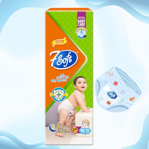 Image of 7 Soft Pull Up Dry Pants Diaper, XL (Extra Large) Up to 13+ kg, 24 Count - Baby Diaper Pants with Locking System, Up to 12 Hours Protection, Easy Wear Pull-Up