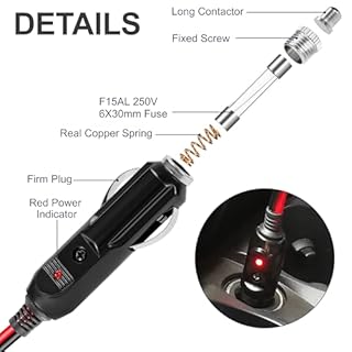 GUNGY Spinotto Accendisigari Auto 12V Presa Accendisigari Cavo Prolunga 2M 14AWG Spina Accendisigari Maschio con Fusibile 15 A per Auto SUV Camper