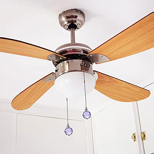 Image of uxcell Ceiling Fan Pull Chain, 20 Inch Nickel Finish Chain Ornament Extension, 30mm Purple Crystal Ball Pendant