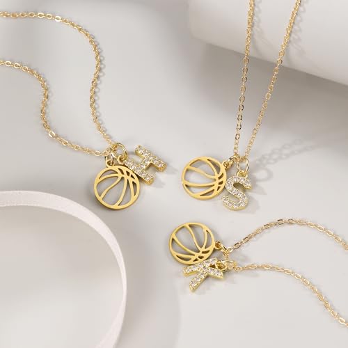 Basketball Necklace for Women Girls Personalized Basketball Pendant Necklace with Initial A-Z Letters Christmas Graduation Birthday Gifts for Team Players Lovers2