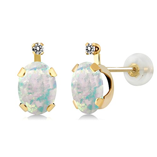 Gem Stone King 14K Yellow Gold White Simulated Opal and
