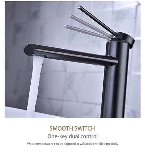 Grifo mezclador de baño con agua fría y caliente para lavabo negro 6