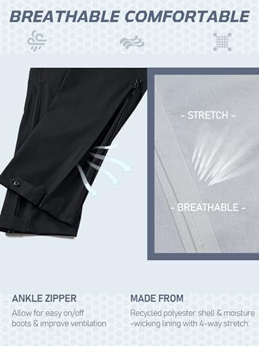 NEW VIEW Men's Waterproof Rain Pants with Ankle Zipper, Lightweight Camo Stretch Pants for Tri Weather Outdoor Travel, Hiking3