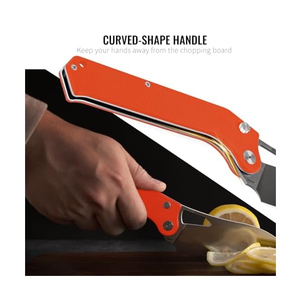 TACRAY Folding Kitchen Chef Knife, 4.4" Foldable Camping Knife with C VG10 Stainless Steel Blade, Anti-skidding and Ergonomic Designed G10 Handle for both Indoor and Outdoor Cooking - Image 5