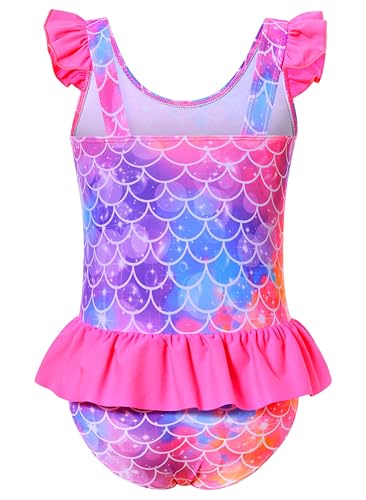 Image of Toddler Girls One Piece Ruffle Swimsuit Mermaid Bathing Suit 2-7Y | UPF 50+ quick-dry girls swimsuit,Cute flutter sleeves and ruffled hem,Mermaid Swimwear for pool,party,beach vacation.