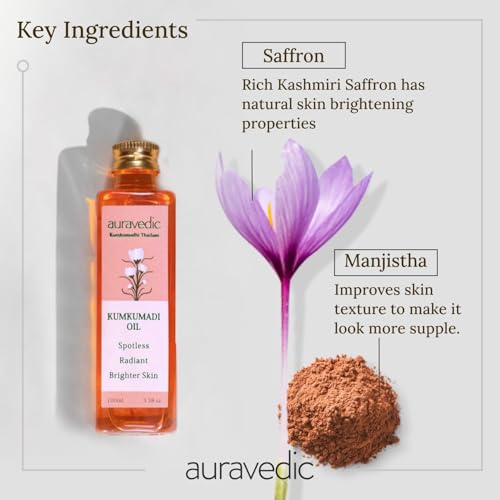 Image of Auravedic Kumkumadi Oil For Face 100 Ml, Kumkumadi Tailam Face Oil with Manjistha - Dark Spot Corrector For Glowing Skin