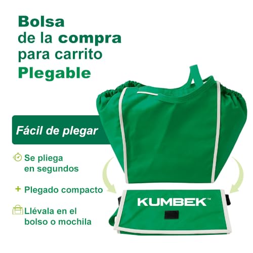 Bolsa Carrito Compra Reutilizable Grande – KUMBEK | Plegable, Lavable y Resistente | 28L | 32×37×25 cm | Bolsa Ecológica para Maletero, Coche y Supermercado - imagen 4