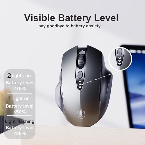 Image of Uineer Wireless Mouse,[Upgraded] Rechargeable 2.4GHz (Battery Level Visible) Ergonomic Computer Mouse,4 Levels DPI, Wireless Mice for Laptop PC Computer(Grey)