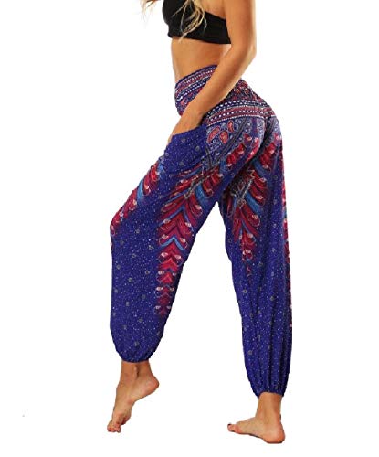 Calça HEFASDM feminina rayon estilo folgado yoga pilates estampa floral harém, Sapphire Blue, One Si