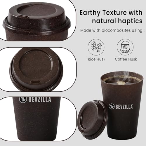 Image of Bevzilla Eco-Friendly Coffee Tumbler | Crafted from Bamboo Fiber, Coffee Husk & Rice Husk | Lightweight, Durable & Food-Safe | Microwave & Dishwasher Safe | Sustainable Reusable Travel Mug