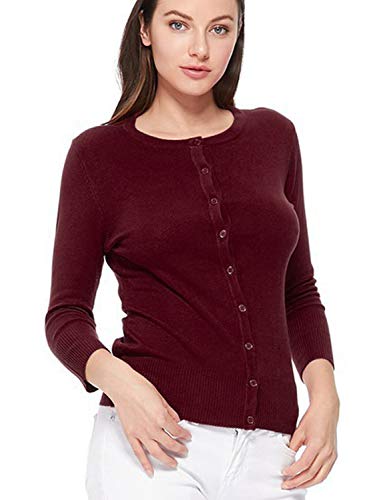 Image of Women's 3 /4 Sleeve Crew Neck Button Down Stretch Knit Cardigan Sweater (S-3XL)