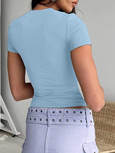 Image of Dwnval Womens Classic Short Sleeve Summer TOS Crew Neck Slim Fit Crop T Shirt