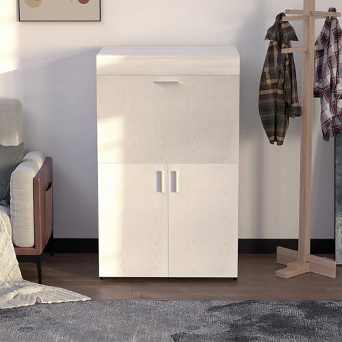 Shally Dogan Mobile Asse Da Stiro A Scomparsa Salvaspazio Richiudibile, Mobiletto Pieghevole Telaio In Legno Per Stiratura Veloce, 4 Ruote Per Spostamento, Ideale Lavanderia, Bagno (Bianco Frassinato) - 2