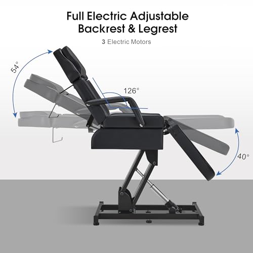 BarberPub Fully Electric Massage Table, 3 Motor Adjustable Beauty Bed, Multi-Functional Facial Lash Bed Tattoo Chair for Estheticians 2751 (Black)