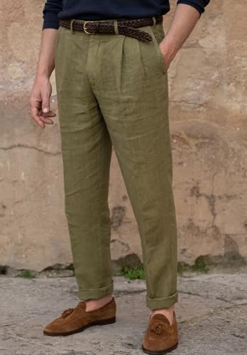 Men's Casual Linen Dress Pants Lightweight Breathable Summer Wedding Beach Trousers3