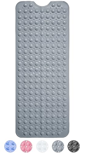 Extra Long Non-Slip Bath Mat 100x40cm, Solid Grey