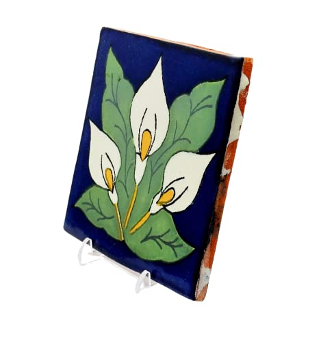 Las Olas Mexican Tile - 10 Hand-Painted Mexican Tiles 4X4 Talavera Tile - Pick Your Design - Ceramic Tile For Floor, Wall, Kitchen Backsplash, Bathroom, Shower, Patio, Garden, Pool (Calla Lily) #TOP2