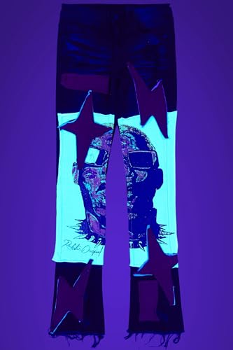 Men's Savage Black/Red Patchwork Stacked Flare Jean3