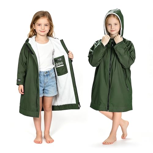 Image of Catalonia Waterproof Kids Swim Parka with Hood, Sherpa Lined Swim Coat with Inner Pocket & Write-On Name Tag