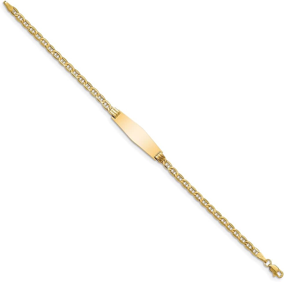 Engravable Personalized Custom 14K Yellow Gold Semi-solid Soft Diamond Shape Anchor Link ID Bracelet For Men or Women Length 8 inches Width 7.8 mm