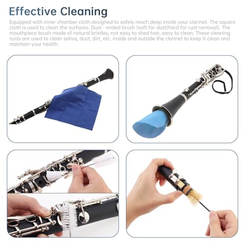 Clarinet Cleaning Kit with Case, Saxophone & Clarinet Care Tools for Wind Woodwind Instrument, with Inner Chamber Cloth & Hole Brush & Mouthpiece Brush & Screwdriver & Cork Grease & Reed Holders - Thumbnail 3