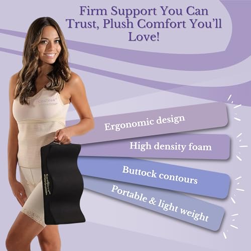 ContourMD BBL Pillow After Surgery for Butt – Brazilian Butt Lift BBL Recovery Pillow – Portable, Lightweight Foam Butt Shaped Pillow - BBL Post Surgery Supplies - Rectangle (Black)