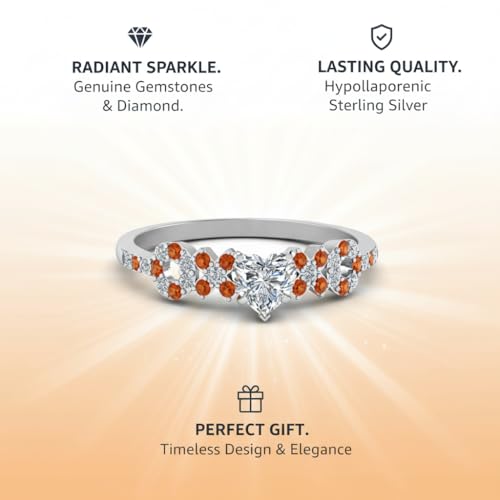 Image of Choose Your Gemstone Beautiful XO Design Diamond CZ Ring 925 Sterling Silver Heart Shape Side Stone Engagement Rings Lightweight Office Wear Everyday Gift Jewelry US Size 4 to 12