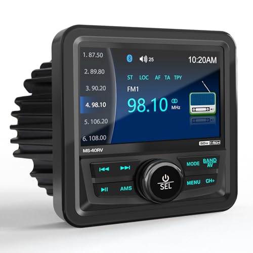 Bluetooth Marine Stereo Radio Receiver: Boat Digital Multimedia MP5 Player - 4.1 Inch LCD Display AM FM USB AUX Subwoofer 200W High Output for Golf Cart ATV UTV Yacht