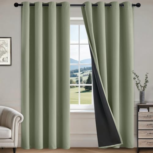 Image of COSVIYA 100% Light Sage Blackout Curtains for Living Room 84 Inches Length