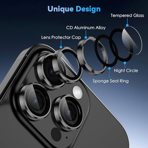 Image of PACK OF 2 Camera Lens Protector For IPHONE 16 PRO / 15 PRO / 16 PRO MAX / 15 PRO MAX ( BLACK ) UHD 9H Glass, Anti Drop, Scratch Resistant, Case Friendly, Removable, Waterproof, Heavy Duty Camera Protector.
