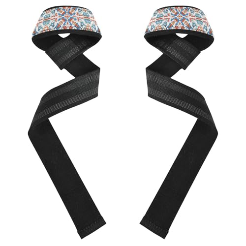 STAYTOP Mexican Ceramic Tile Pattern Wrist Straps for Weightlifting,Lifting Straps with Neoprene Cushioned Wrist Padded and Anti-Skid Silicone for Strength Training,Bodybuilding,Deadlifting