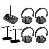 Avantree Quartet 2 & Headphones Stand Bundle: 4 Wireless Headphones & 1 Transmitter + 2 Dual Headphone Stands for Group Listening and Desk Organization