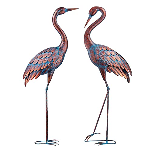 Kircust Garden Crane Statues Patina Heron Decoy, Standing Metal Crane Sculptures Bird Yard Art For Outdoor Decor, Set Of 2 #TOP7