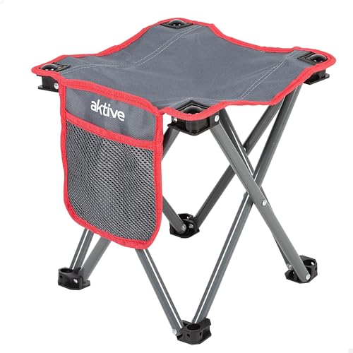 AKTIVE Taburete Plegable para Camping de Acero Resistente al Peso c/Bolsillo (63041)