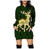[Chenyoulan] クリスマスドレス サンタ パーカーワンピース レディース ロングパーカー フード付き 長袖 トレーナー チュニック コスチューム コスプレ 仮装 衣装 大きいサイズ かわいい 派手 ゆったり 着痩せ 体型カバー カジュアル 大人用 (グリーン, XL)