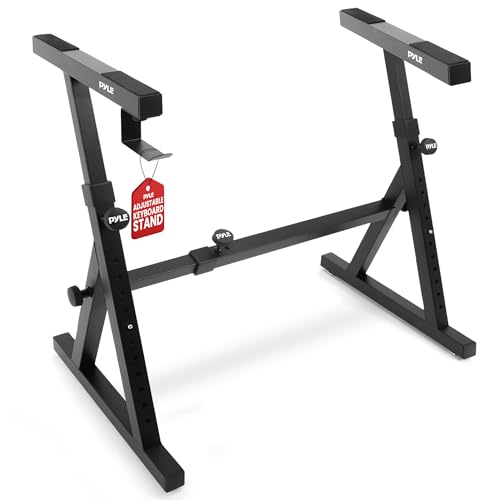 Image of Heavy Duty Folding Keyboard Stand - Sturdy Reinforced Z Design w / Adjustable Width & Height, Foam Padded Arms, Digital Piano Stand, Fits 54-88 Key Electric Pianos & Used for Travel & Storage - Pyle PKST38
